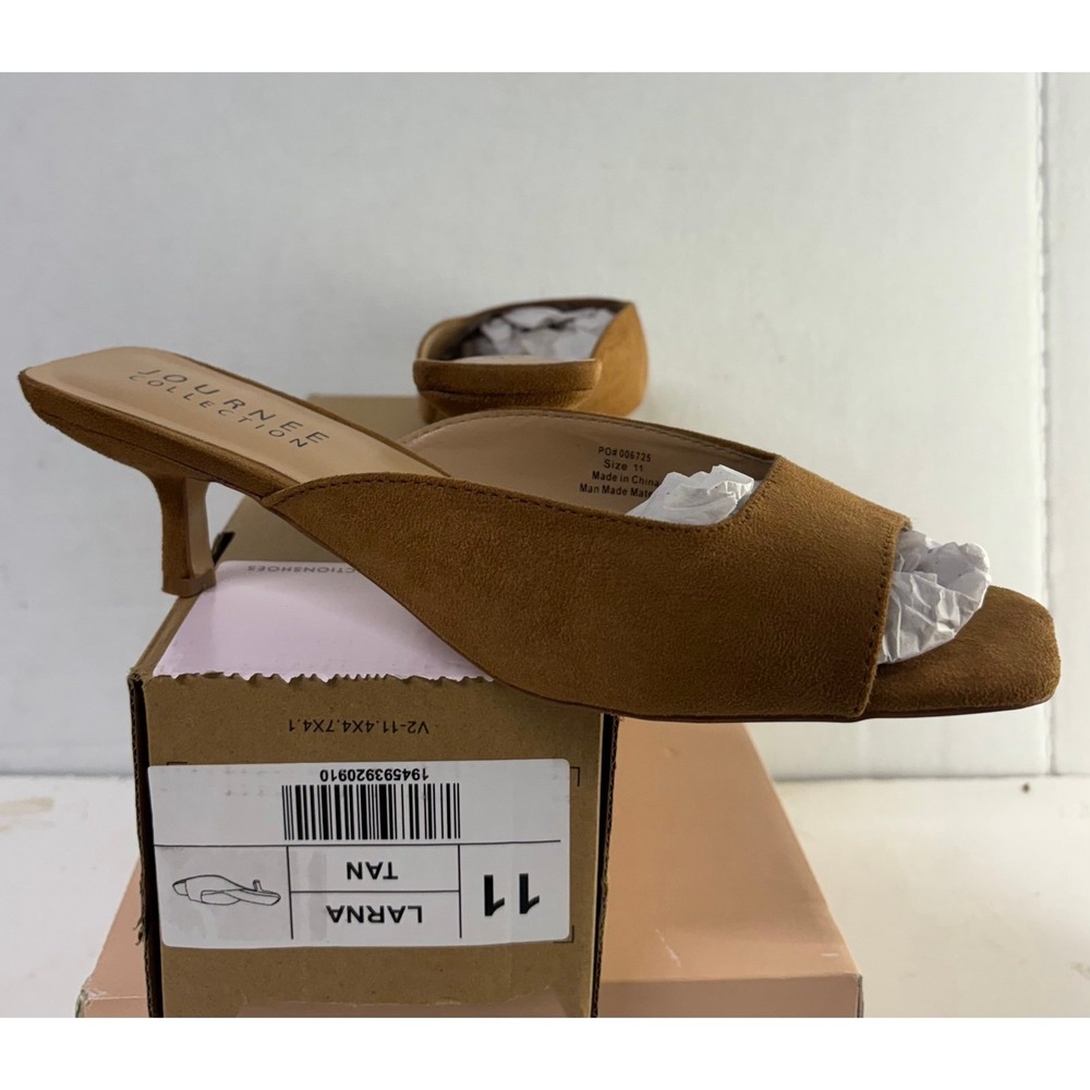 Journee Collection Women's Larna Tan Square Toe Slip On Kitten Heels Size 11M